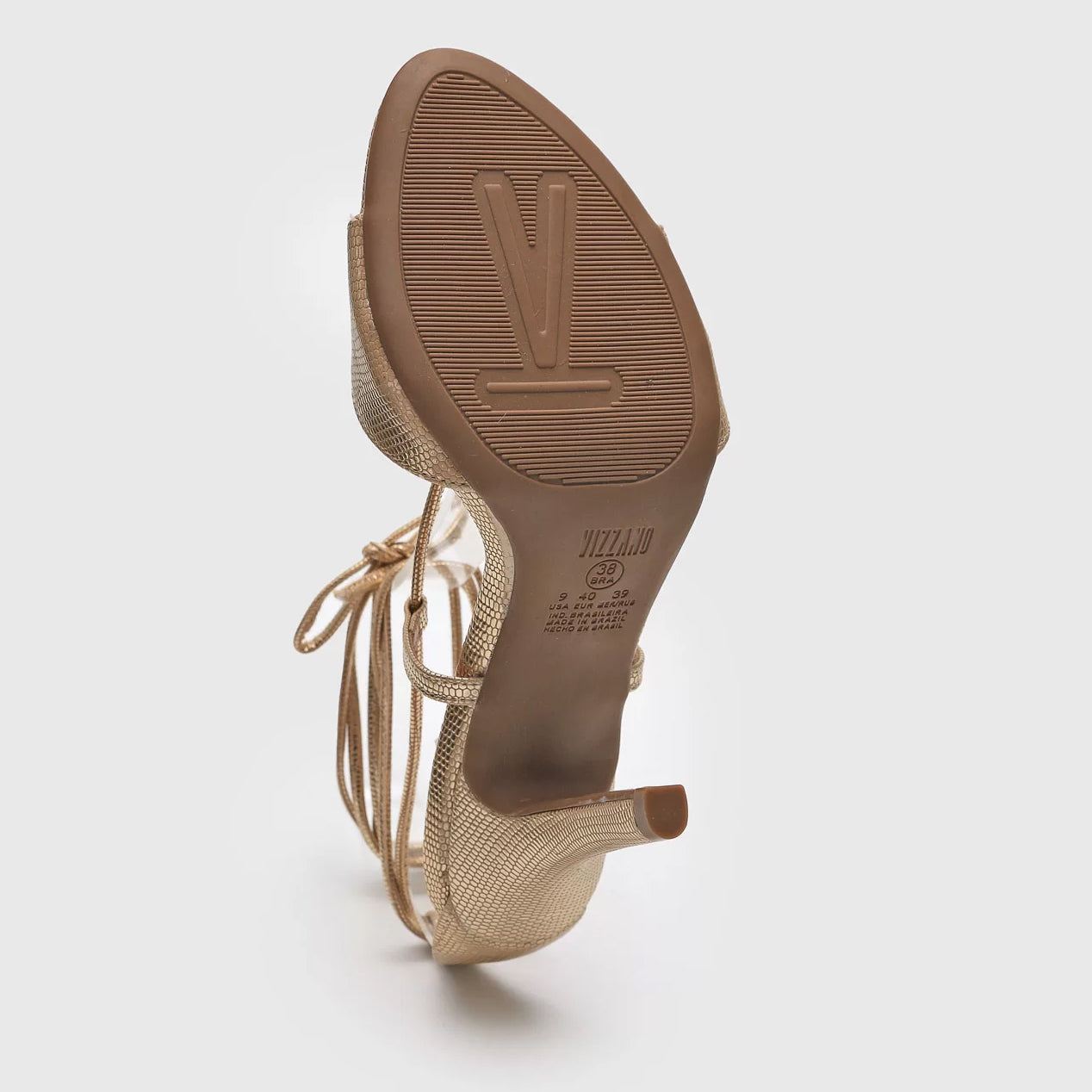 Vizzano 6249-781 Strappy High Heel Sandal in Golden Metal Lizard