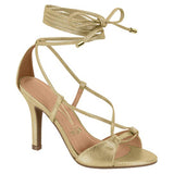 Vizzano 6249-781 Strappy High Heel Sandal in Golden Metal Lizard