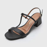 Vizzano 6428-112 Block Heel T-Bar Sandal in Black Napa