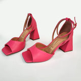 Vizzano 6464-106 Strappy Block Heel Sandal in Pink Gloss Napa