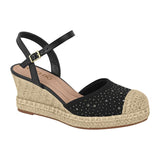 Beira Rio 8486-104 Studded Raffia Wedge in Black Napa