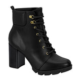 Beira Rio 9074-103 Lace-Up Block Heel Ankle Boot in Black Napa