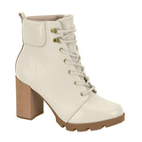 Beira Rio 9074-103 Lace-Up Block Heel Ankle Boot in Off White Napa