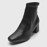 Beira Rio 9076-100 Block Heel Ankle Boot in Black Napa Stretch