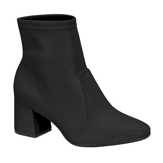 Beira Rio 9076-100 Block Heel Ankle Boot in Black Napa Stretch