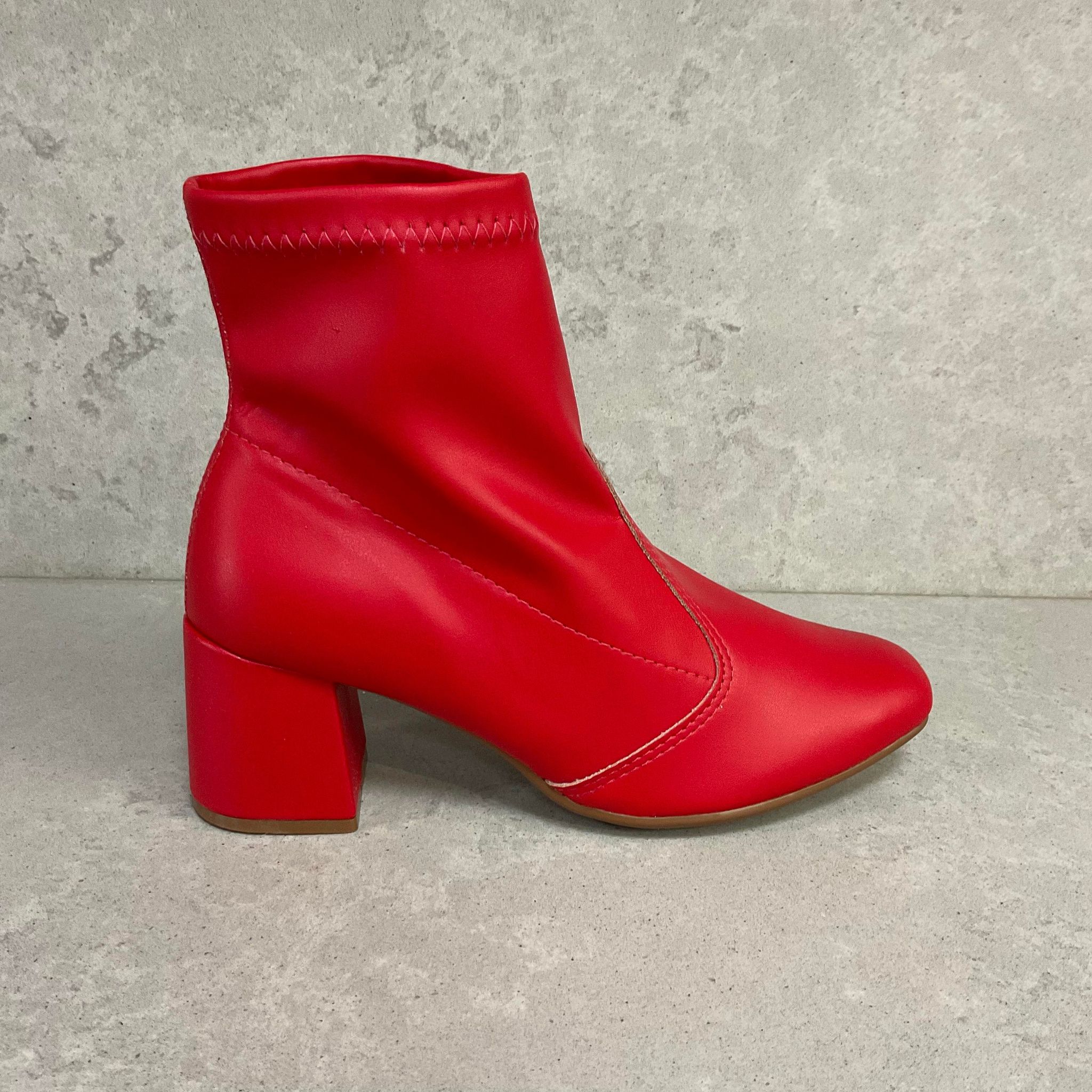 Beira Rio 9076-100 Block Heel Ankle Boot in Red Napa Stretch