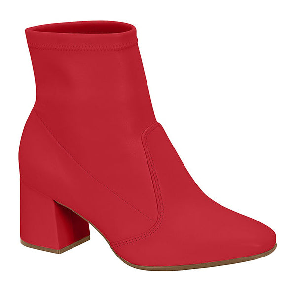 Beira Rio 9076-100 Block Heel Ankle Boot in Red Napa Stretch