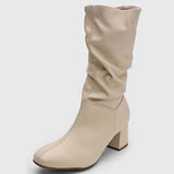 Beira Rio 9076-102 Mid-Calf Scrunched up Boot in Cream Napa