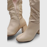 Beira Rio 9076-102 Mid-Calf Scrunched up Boot in Cream Napa